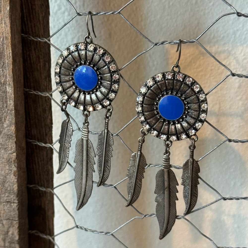Silver and Blue Dreamcatcher Earrings